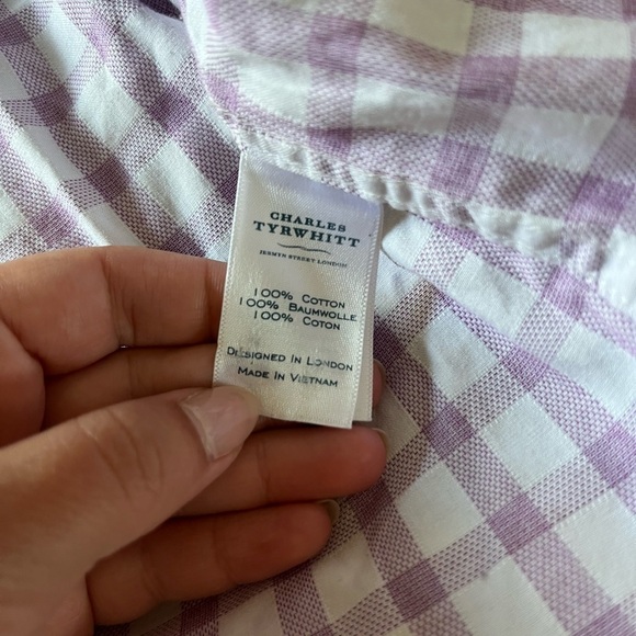 Charles Tyrwhitt Lavender & White Checkered Button Down Collar Shirt - Picture 4 of 7